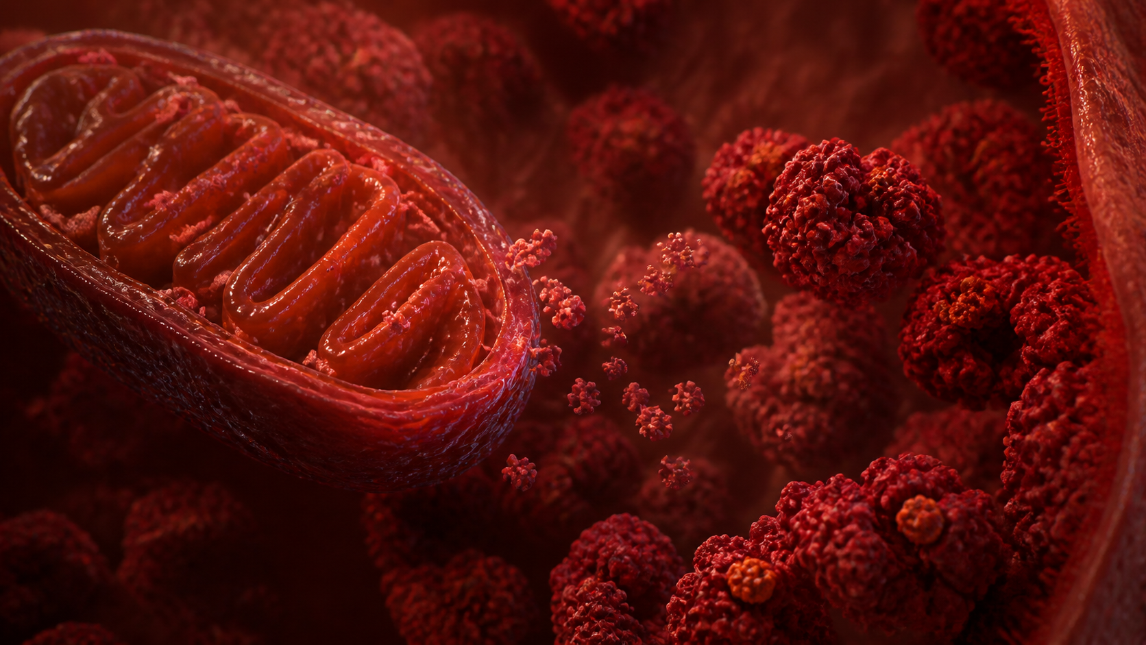 Mitochondria and ribosomes responding to haem availability inside a cell