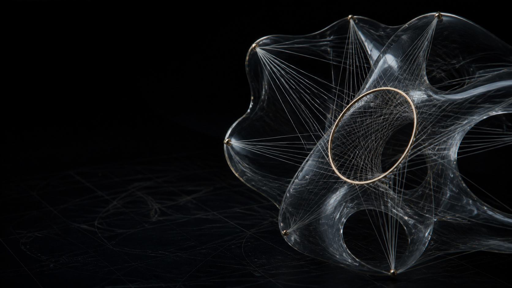 A translucent geometric surface model on a dark mathematician’s worktable
